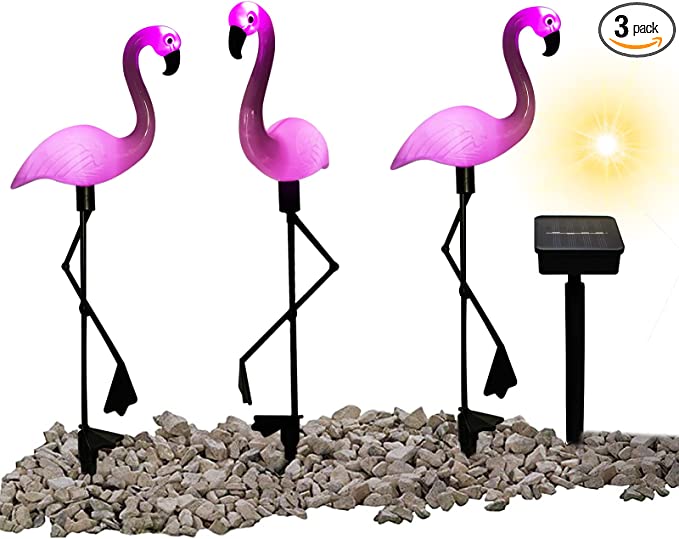 Photo 1 of 3 Pack Flamingo Decorative Garden Lights, New IP65 Waterproof and Solar Powered Outdoor Stake Pink Lights for Pathway Lawn Yard Landscape Path(3 in 1 Pack)