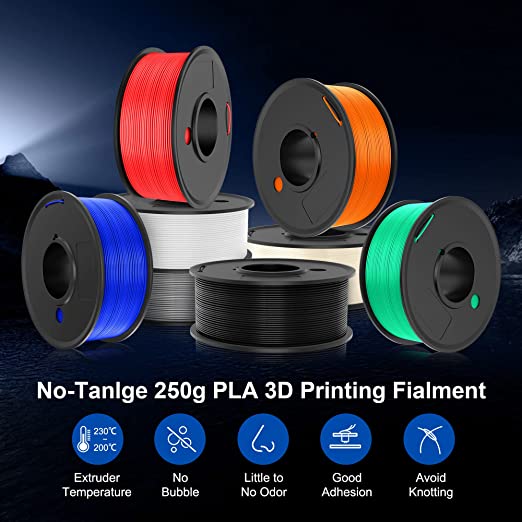 Photo 1 of SUNLU 250g PLA Filament 1.75mm, 3D Printer Filament, Dimensional Accuracy +/- 0.02 mm, 0.25 kg Spool, 8 Rolls, Black+White+Grey+Transparent+Red+Blue+Orange+Green