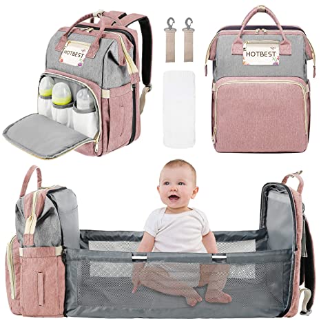 Photo 1 of Diaper Bag Backpack with Changing Station, Travel Diaper Bag for Boys Girls, Baby Registry Search Shower Gifts for Mom Dad, Baby Stuff for Newborn Essentials Items, Large Diaper Backpack, Pink Gray