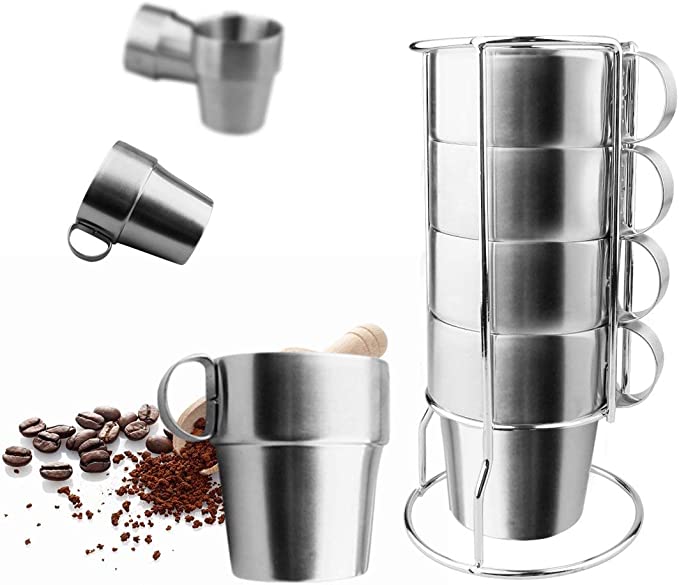 Photo 1 of A-SZCXTOP Set of 4 Stainless Steel Coffee Cups Double-layer Insulated coffee Mugs with A Stand and A Bag