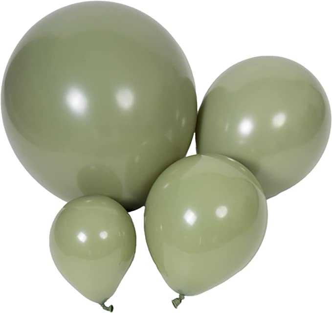 Photo 1 of 100pcs Sage Green Balloons 18 inch +12 inch +10 inch +5 inch Party Eucalyptus Olive Green Balloon Birthday Balloons Baby Shower Balloon Wedding Balloons