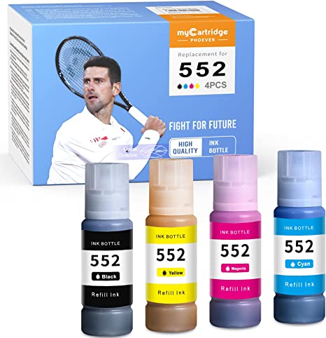 Photo 1 of myCartridge PHOEVER Compatible Refill Ink Bottle Replacement for epson 552 T552 for ECOTANK Photo ET-8550 ET-8500 Printer (Black,Cyan,Magenta,Yellow) 4-Pack