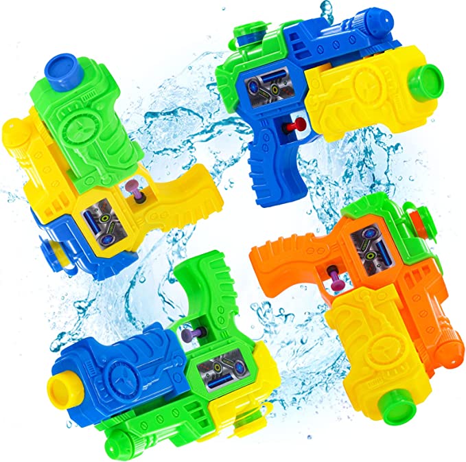 Photo 1 of Lucky Doug 4 PCS Water Squirt Guns for Kids Toddlers, 8 Inch Water Gun Pistols Blaster Summer Toy Easy to Catch for Swimming Pool Party Outdoor Beach Sand Water Fighting