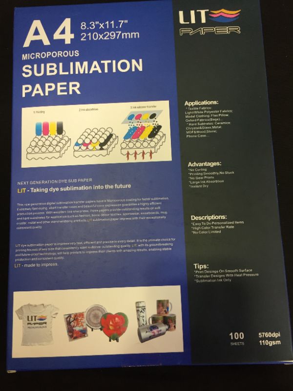 Photo 2 of LIT Sublimation Paper A4 8.3x11.7 inch, 100 Sheets 110gsm Heat Press Transfer Paper - For Any Epson Sawgrass Ricoh HP Inkjet Sublimation Printers With Sublimation Ink For Sub Blanks T shirts Mugs