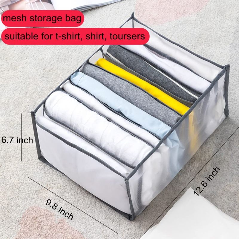 Photo 1 of 2-Pack Foldable Clothes Storage Drawer Divider - Cooyokit Mesh Separation Storage Bag, 9 grid storage organizer for storing jeans, pants, t-shirts, baby clothes (Grey, 14.2''x9.8''x7.9'')
