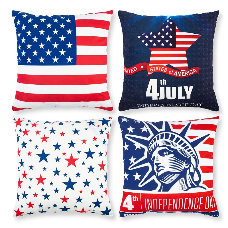 Photo 1 of 4th of July Pillow Covers 18x18, Stars and Stripes Patriotic Throw Pillow Covers Set of 4 -- covers ONLY