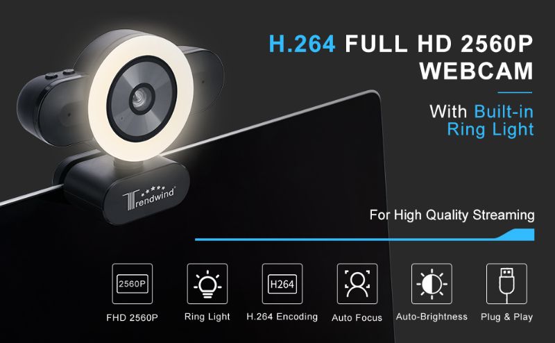 Photo 1 of Webcam with Microphone - 30FPS 1440P Full HD USB Web Camera with Adjustable Brightness Ring Light for Zoom Skype Facetime Mac Video Conferencing Teaching Studying Streaming