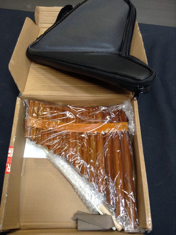 Photo 1 of 15 pipes G Key Pan Flute light Brown Folk Woodwind Instruments Pan Pipes Including Tunning Sticks Pipes inner clearning Stick cloth and black bag (Right Hand)
