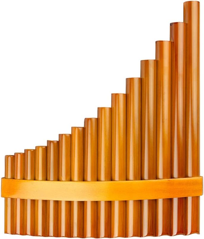 Photo 1 of 15 pipes G Key Pan Flute light Brown Folk Woodwind Instruments Pan Pipes Including Tunning Sticks Pipes inner clearning Stick cloth and black bag (Right Hand)
