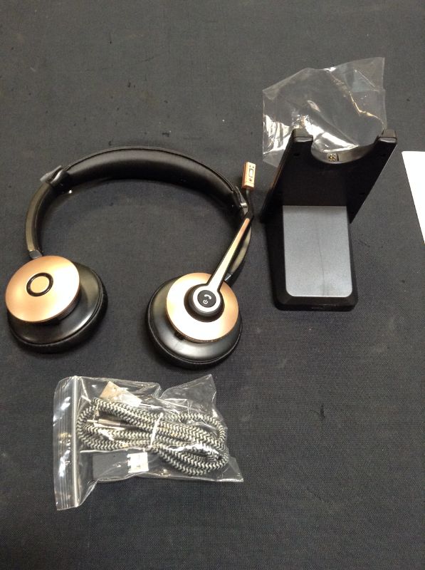 Photo 1 of Wireless Headset, Bluetooth Headset with Microphone Noise Cancelling & USB Dongle, Office Headphones with Mic Mute & Charging Dock for PC Laptop/Cell Phone/Zoom/Skype/Conference/Call Center
