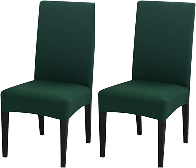 Photo 1 of 2 Pc Dining Chair Covers, Stretch Spandex Removable Washable Protector Chair Slipcovers for Dining Room Kitchen Hotel ( Hunter Green )
