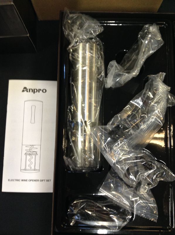 Photo 2 of Anpro Electric Wine Opener, Automatic Electric Wine Bottle Corkscrew Opener Set with Foil Cutter, Rechargeable (Stainless Steel), USB Cable Charging valentine's day gifts for mom/Her/wife