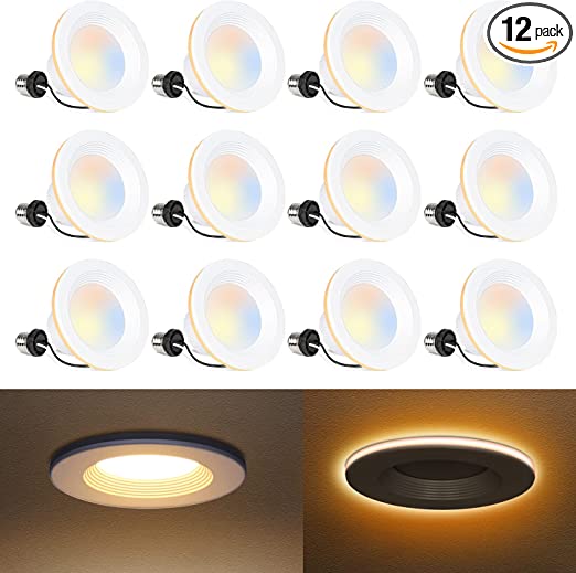 Photo 1 of 12 Pack 4 Inch LED Can Lights with Night Light, CRI90, 850lm, 11W=80W, Baffle Trim, 2700K/3000K/3500K/4000K/5000K Selectable, Dimmable, Damp Rated LED Recessed Lighting, Install in Can