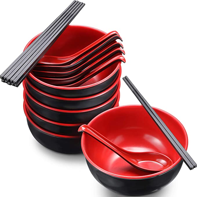 Photo 1 of 6 Sets 37 oz Large Ramen Bowl Set with Spoons Chopsticks