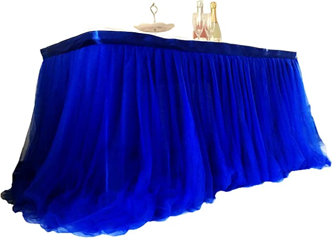 Photo 1 of Antuen 3 Yard 3 Layers Mesh Tutu Tulle Table Skirt 9FT Table SkirtLace Tablecloth Cover for Party Decoration, Birthdays, Wedding, Baby Shower, L108in * H30in Royal Blue