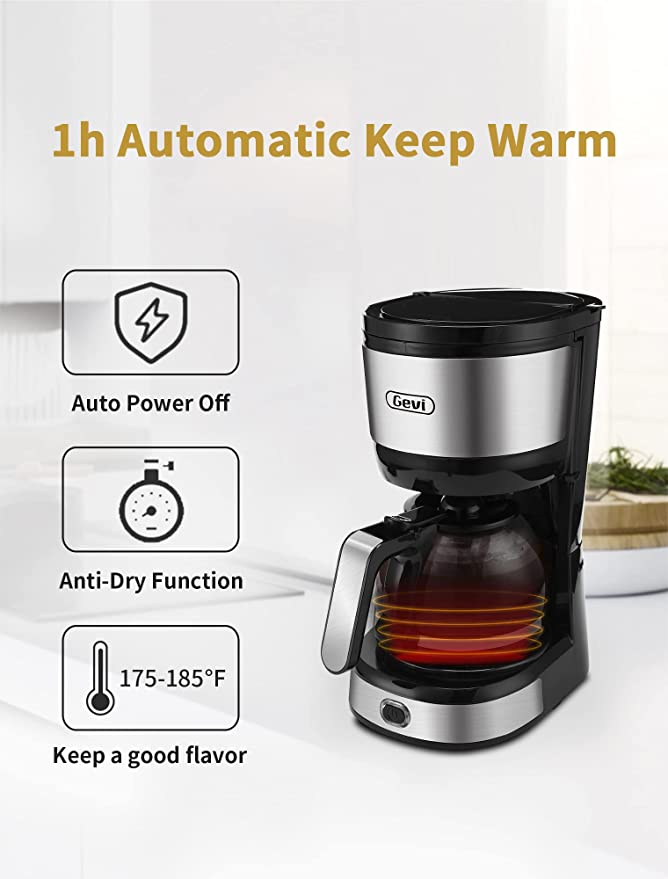 Photo 1 of Gevi 4-Cup Coffee Maker with Auto-Shut Off, Small Drip Coffeemaker Compact Coffee Pot Brewer Machine with Cone Filter, Glass Carafe and Hot Plate, Stainless Steel Finish