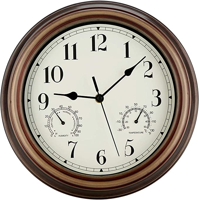 Photo 1 of 12 Inch Indoor Outdoor Wall Clock Waterproof with Temperature and Humidity Combo,Battery Operated Non Ticking Silent Clock Wall Decorative