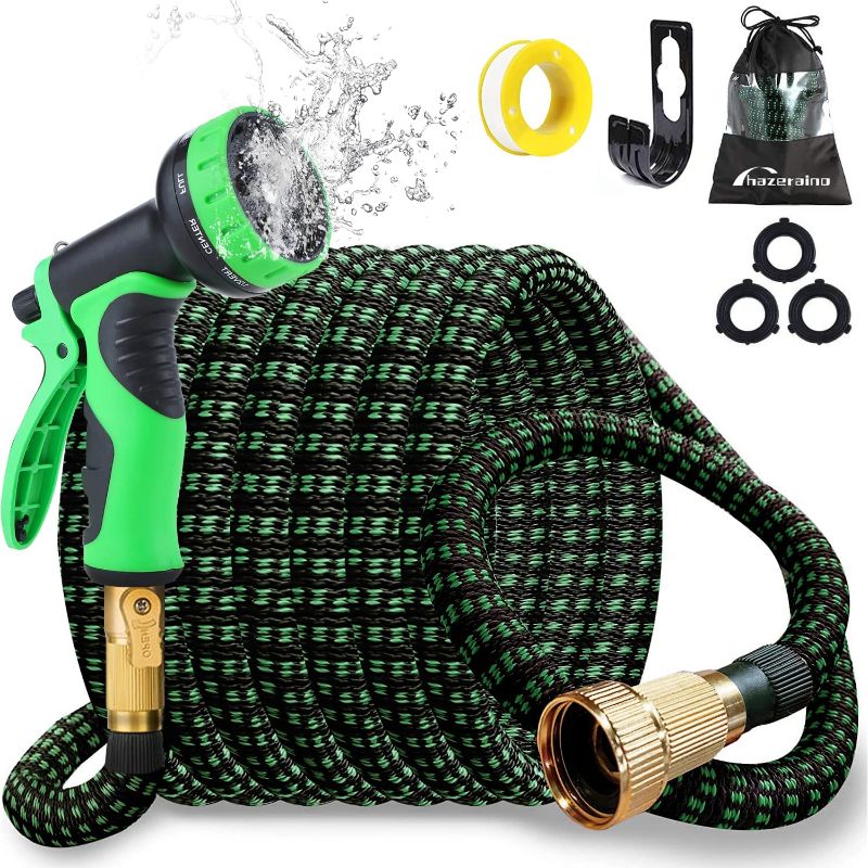 Photo 1 of 25ft Expandable Garden Hose Leakproof Water Hose with 9 Function Nozzle and Durable 3-Layers Latex, 3/4" Solid Brass, Lightweight No-Kink Flexible Water Hose With Holder Sprinkler Set
