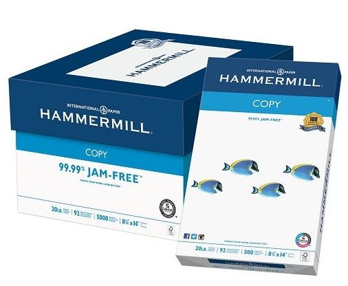 Photo 1 of Hammermill 150400 Copy Paper, 20lb, 92 Bright, 8 1/2 inches x 14 inches, 5,000 Sheets