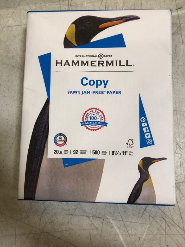 Photo 1 of Hammermill Copy Plus Paper, 8.5" x 11", 20 lbs., White, 500 Sheets