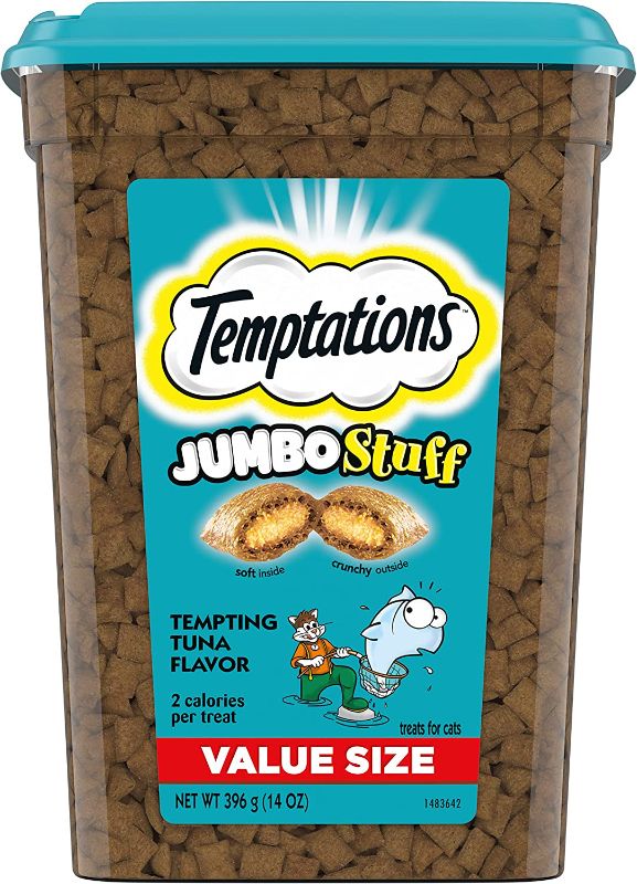 Photo 1 of 2 pack- TEMPTATIONS Jumbo Stuff Crunchy and Soft Cat Treats, Tempting Tuna Flavor, 14 oz. Tub
