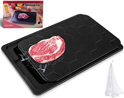 Photo 1 of YeYouC Defrosting Tray for Frozen Meat, Extra Thick Rapid Thawing Plate with Drip Pan and Bonus Kitchen Accessories Quality Defrost Tray for Meat Pork Beef Fish-No Microwave/Electricity
