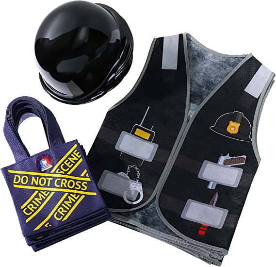 Photo 1 of 24Pieces Police Accessories Role Play Supplies Including 8 Pieces Police Vests, 8 Pieces Police Helmets, 8 Pieces Police Bags for Birthday Party, Halloween Costume Dress Up Party