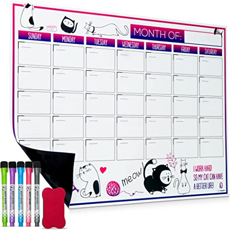 Photo 1 of Cute Cat Design Magnetic Dry Erase Fridge Calendar Whiteboard Marker and Eraser Set of 5