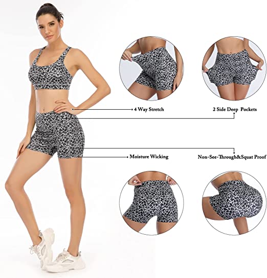 Photo 1 of  Workout Biker Shorts for Women 3" High Waisted Yoga Gym Shorts with Pockets Running Print Short for Women  -- Size Medium --
