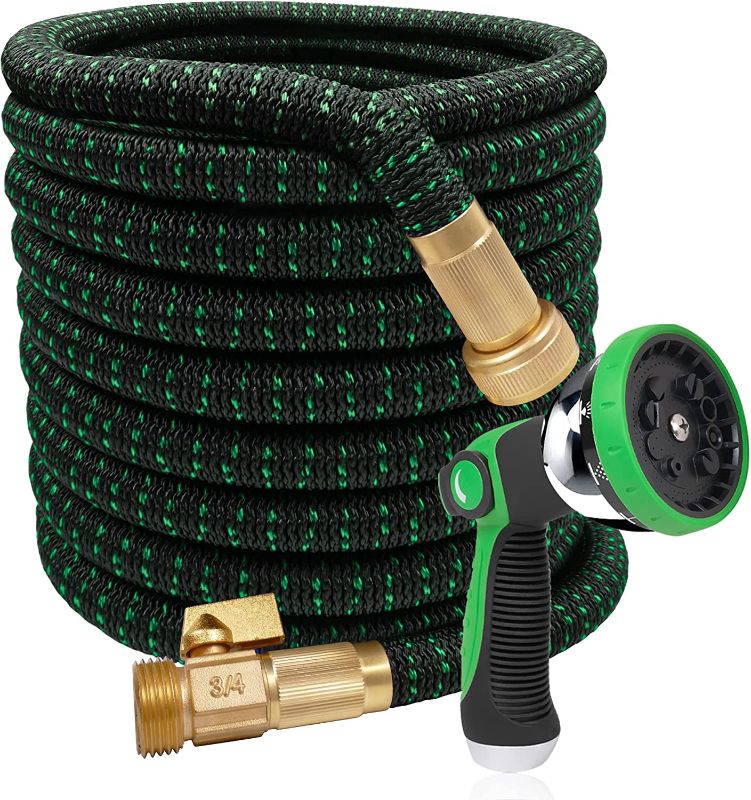 Photo 1 of 100ft Expandable Garden Hose with 10 Function Nozzle Lightweight Extra Strength Fabric and 4-Layer Latex Core, 3/4" Solid Brass Fittings, No-Kink, Collapsible Retractable Hoses
