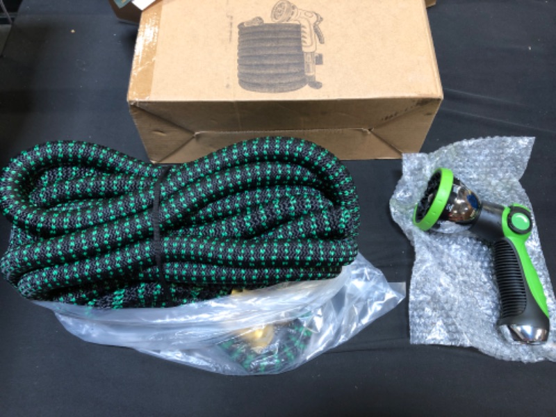 Photo 3 of 100ft Expandable Garden Hose with 10 Function Nozzle Lightweight Extra Strength Fabric and 4-Layer Latex Core, 3/4" Solid Brass Fittings, No-Kink, Collapsible Retractable Hoses
