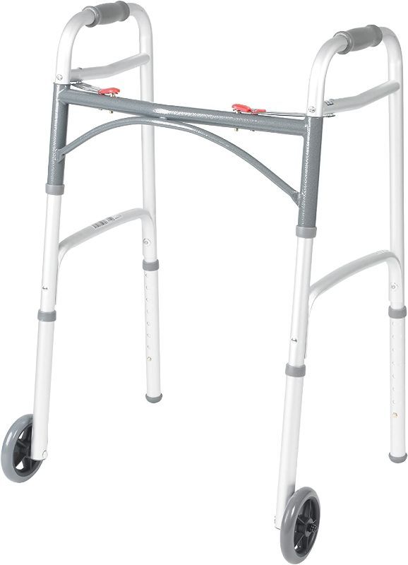 Photo 1 of **DAMAGE  ON THE BOTTOM***Drive Medical 10210-1 Deluxe 2-Button Folding Walker with Wheels
