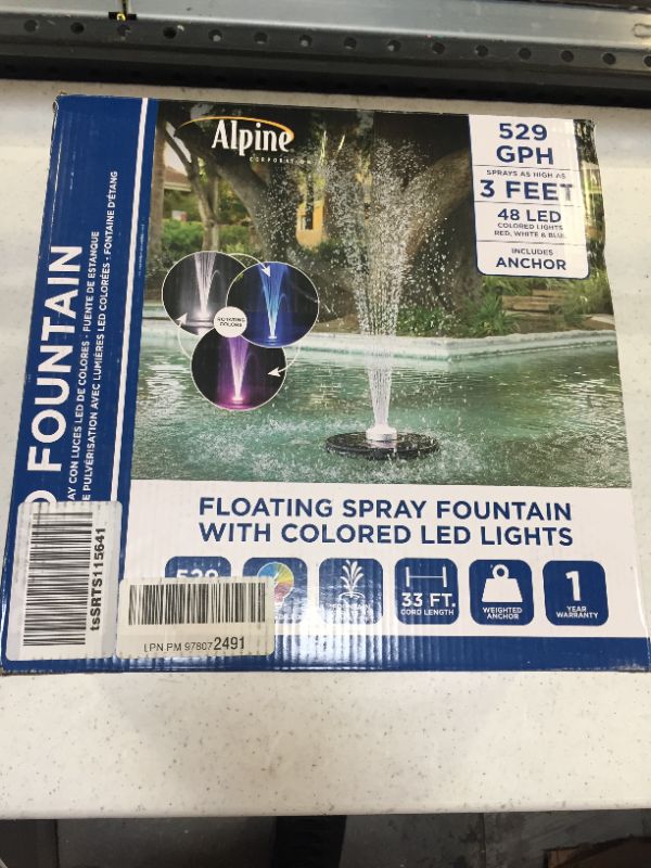 Photo 1 of Alpine Corporation FTC102 550-GPH Pump 48-LED Light Floating Spray Fountain, 530 gph, Black
