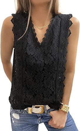 Photo 1 of Astylish Womens Lace V Neck Tunic Tank Tops Casual Sleeveless Shirt Blouse