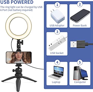 Photo 1 of UHURU 6" LED Ring Light with Tripod Stand & Phone Holder for Live Stream/Makeup,Portable Ring Light for YouTube Video Conference Vlogging Compatible with iPhone Android