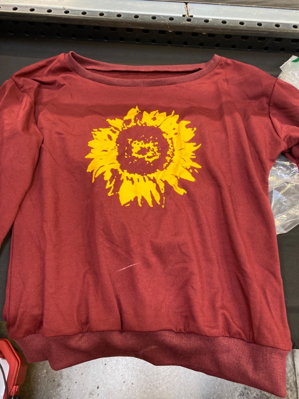 Photo 2 of Yanekop Womens Sunflower Printed Off Shoulder Sweatshirt Pullover Casual Top Shirts. SIZE S 