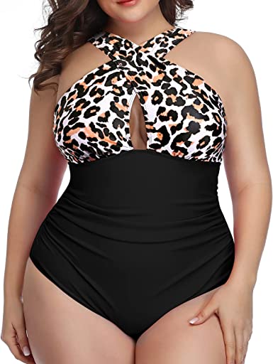 Photo 1 of Daci Womens Front Cross Plus Size One Piece Swimsuits Tummy Control Keyhole Bathing Suits Swimwear
