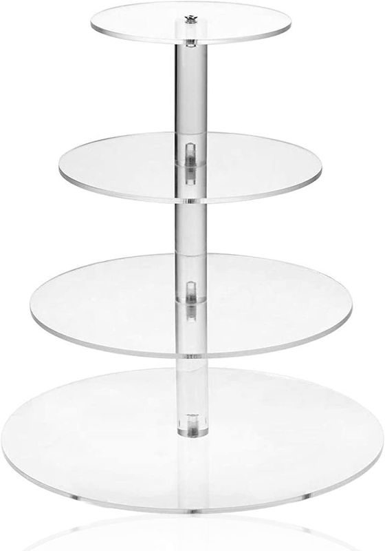 Photo 1 of 4 Tier Round Cupcake Stand Clear Acrylic Cupcake Tier Stand Holder Rack Dessert Fruit Cake Cookie Candy Display Tower for Wedding Birthday Party Decoration Supplies. MISSING STICKS
