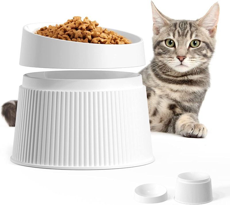 Photo 1 of uahpet Elevated Cat Food Bowl Super Widen Raised Cat Food Dishes for Protecting Spine, Reliefing Whisker Fatigue, Anti-Vomiting 17° Tilted Pet Feeding Bowls with Silicone Mat for Indoor Cats
