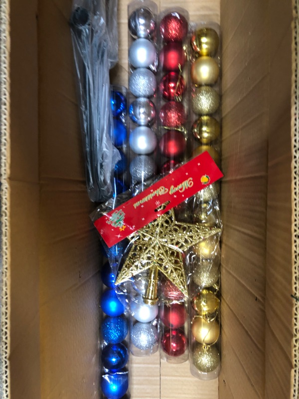 Photo 3 of 7ft  Artificial Christmas tree, Ornaments included.--Packaging damaged--USED