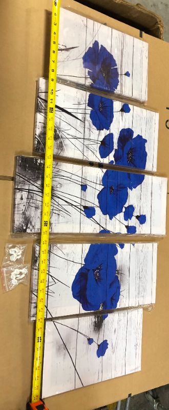 Photo 4 of Blue Poppy Flowers 5 Panel Canvas Print Wall Art Poster Home Decoration
