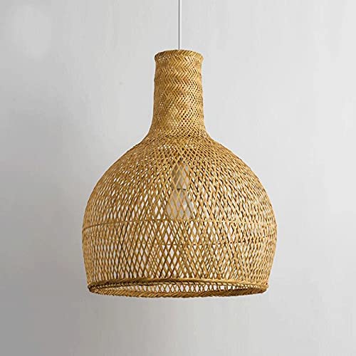 Photo 1 of AoAobs Drum Pendant Lighting Bamboo Woven Lampshade, Vintage Ceiling Light Chandelier, Japanese Decorative Crafts Lamp (40cm x 52cm, Natural Color)
