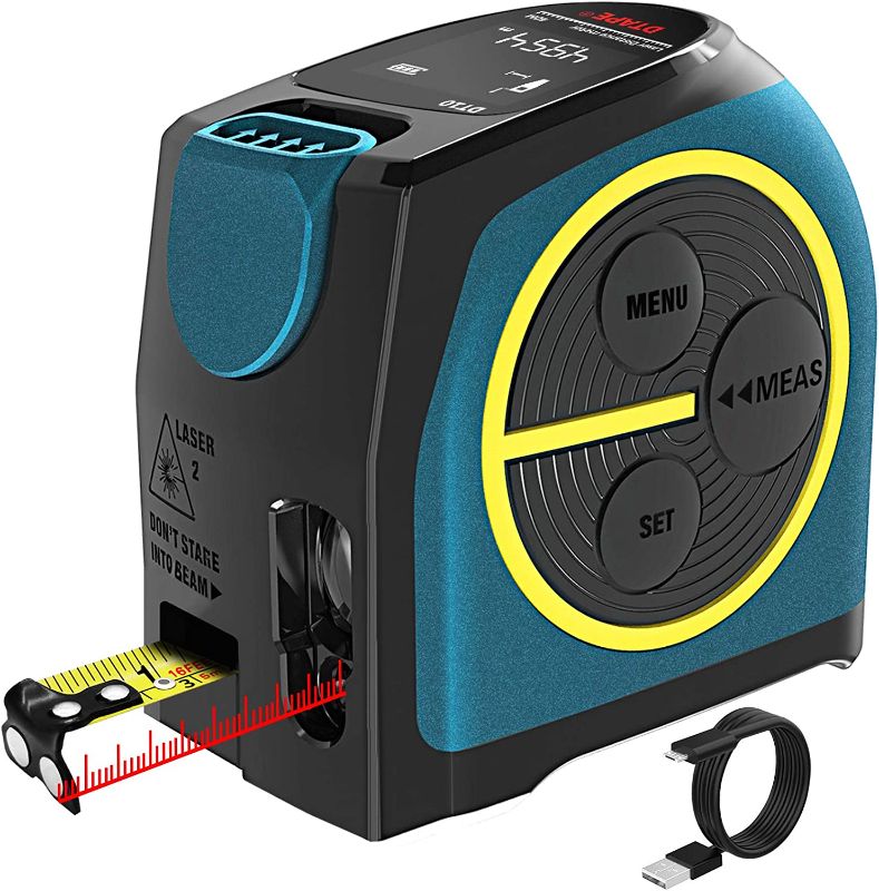 Photo 1 of Laser Tape Measure 2-in-1,Laser Measurement 131Ft Silent Laser Range Finder USB Rechargeable Color LCD Display, Measuring Distance, IP54 Waterproof, Tape Length 16Ft, Nylon Coating for DIY
