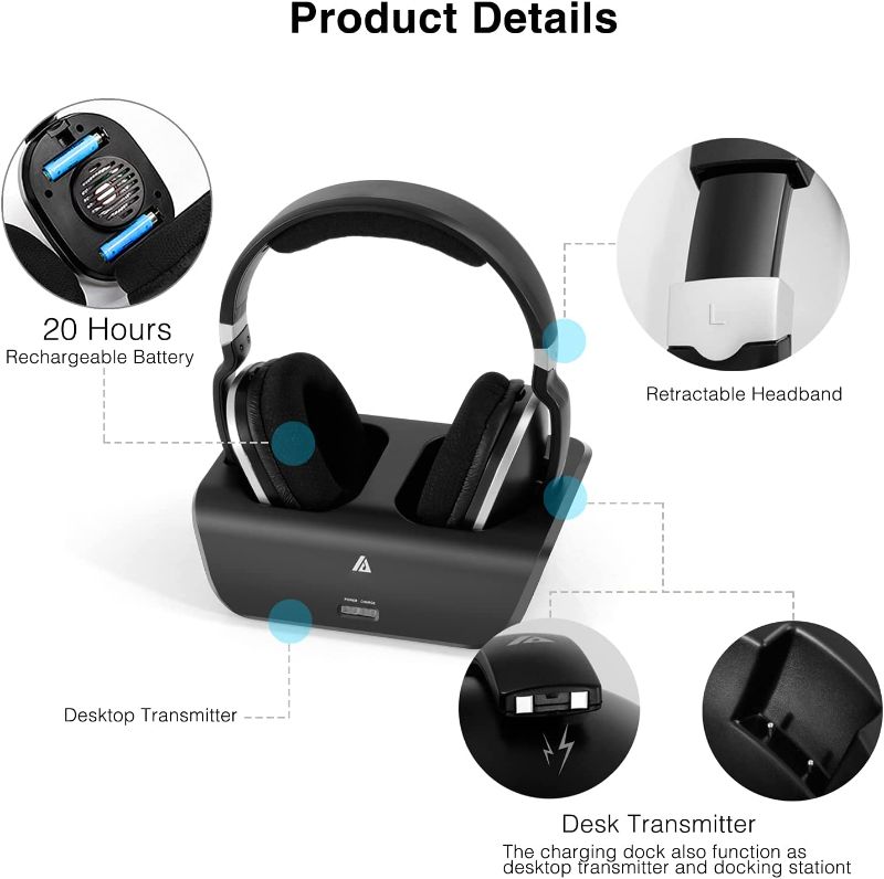 Photo 1 of Wireless Headphones for TV Watching – Digital Earphones for Television Listening with 2.4GHz RF Transmitter, Charging Dock