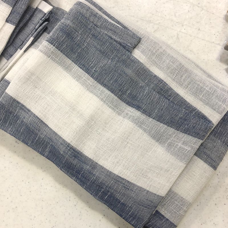 Photo 1 of 52x120 inch Panels Striped Outdoor Sheer Curtain for Patio Waterproof Curtains for Balcony/Pool/Patio/Pergol/Porch and Cabana, Linen Look Grommet Sheer Drapes 52x120 inch Navy
