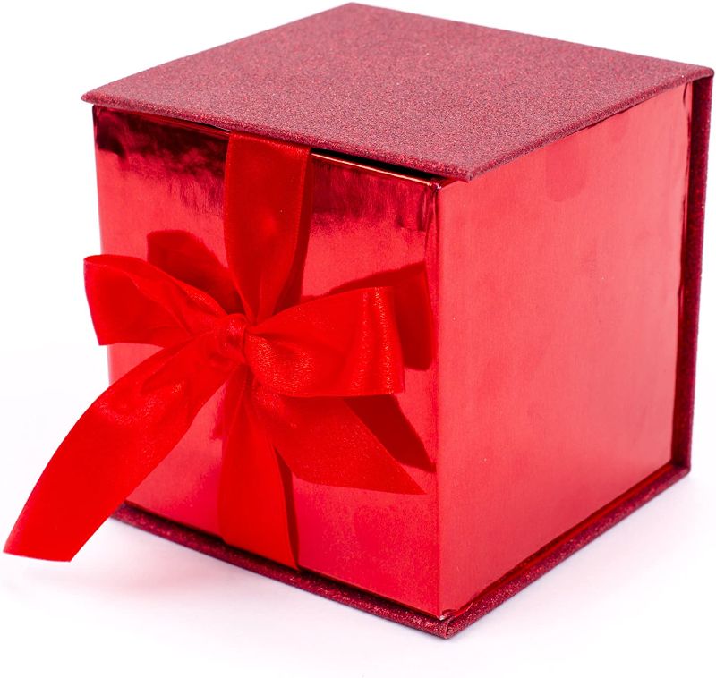 Photo 1 of 4" Small Gift Box with Paper Fill (Red Glitter) for Christmas, Valentines Day, Birthdays and Mother's Day
