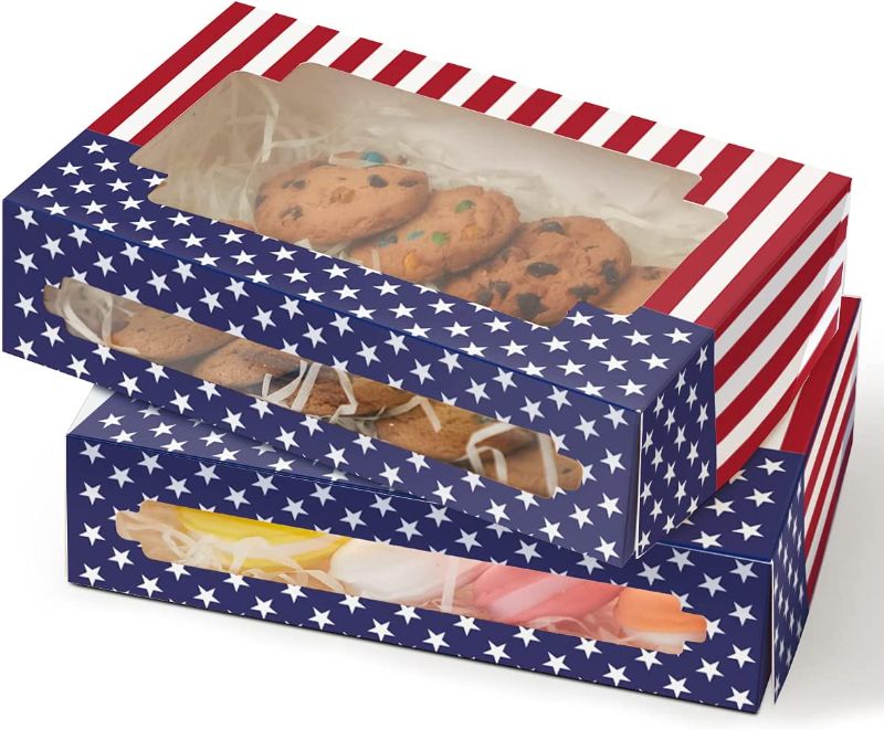 Photo 1 of Yotruth 8x5.3x2" The American flag Cookie Boxes Sets 24 Packs Easy Assembly (Choice Series) Independence Day Treat Gift Boxes For Macaroon
