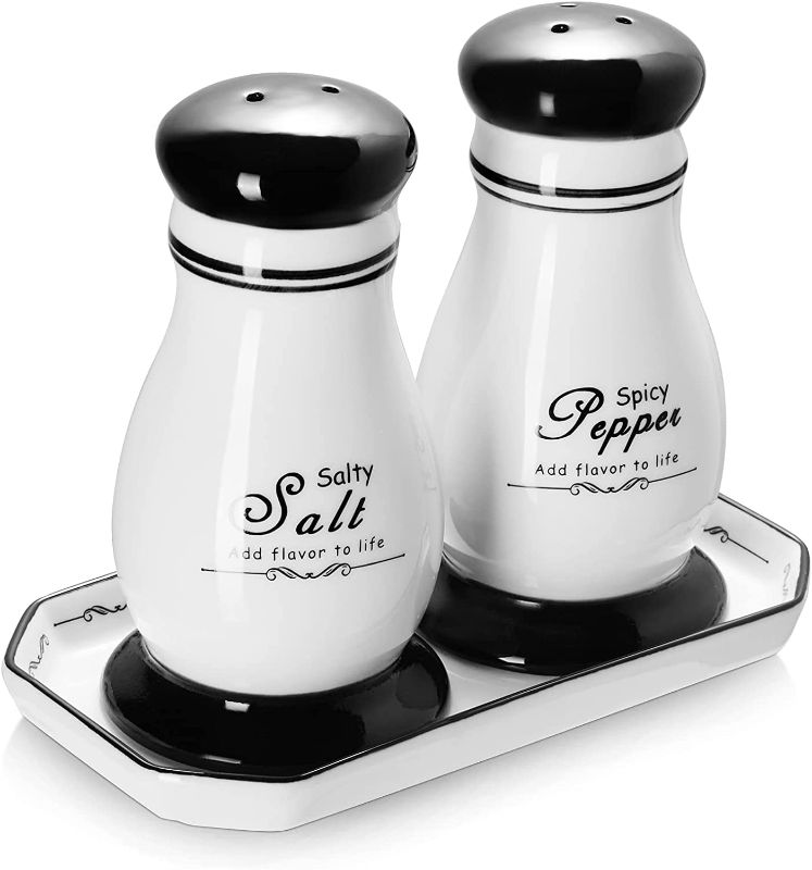 Photo 1 of ZONESUM Salt and Pepper Shakers, Farmhouse Décor for Home, Kitchen and Dining - Porcelain Cute Salt & Pepper Bowls Set of 2 with Tray - With Silicone Stopper - 5 oz each
