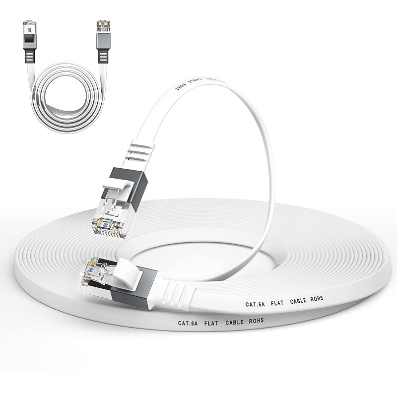 Photo 1 of Cat-6a Ethernet Cable 50 Ft,Durable Flat Internet Network LAN Cable with 1.5Ft Short Patch Cord, Slim High Speed Gigabit Computer Wire with RJ45 Connectors, Faster Than Cat6/Cat5e/Cat5 Cable - White
