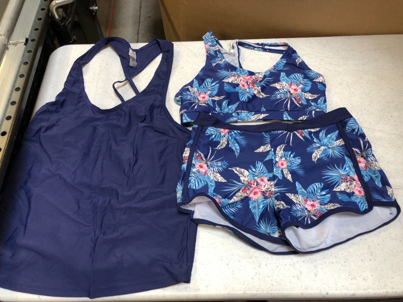 Photo 2 of Yonique 3 Piece Athletic Tankini Swimsuits for Women with Shorts Swim Tank Tops with Sports Bra and Boyshorts Bathing Suits size S